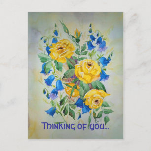 Blue bells with rose, Thinking of you... Postcard