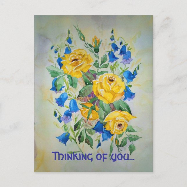 Blue bells with rose, Thinking of you... Postcard (Front)