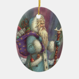 BLUE BELSNICKLE, NORTHERN LIGHTS & PENGUINS CERAMIC TREE DECORATION