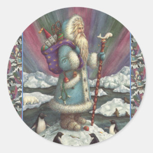 BLUE BELSNICKLE, NORTHERN LIGHTS & PENGUINS CLASSIC ROUND STICKER