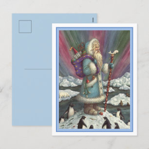 BLUE BELSNICKLE, NORTHERN LIGHTS & PENGUINS HOLIDAY POSTCARD