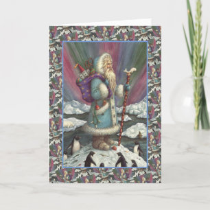 BLUE BELSNICKLE, NORTHERN LIGHTS & PENGUINS Verse Holiday Card