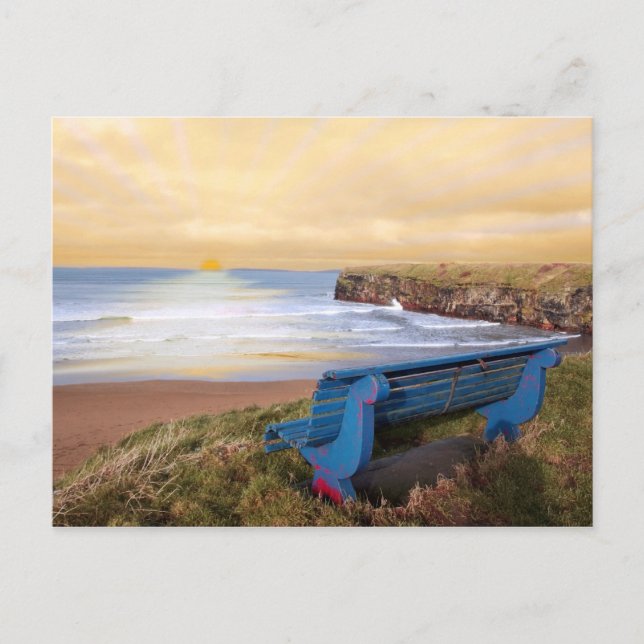 blue bench sunset view postcard (Front)