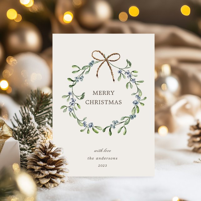 Blue Berries Elegant Wreath Merry Christmas Card (Creator Uploaded)