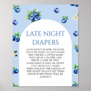 Blue Berry Baby Shower Late Night Diapers Poster