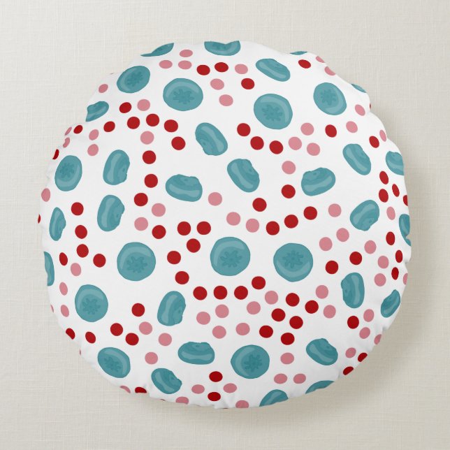 Blue Berry & Red Polka Dot Pattern Round Cushion (Front)