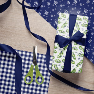 Blue Berry Twigs Snowflakes Holiday Patterns Wrapping Paper Sheet