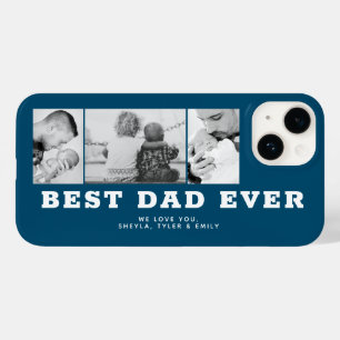 Blue Best Dad Ever Father`s Day 3 Photo Collage Case-Mate iPhone 14 Case