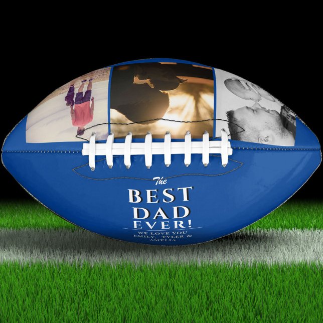 Blue Best Dad Ever Father`s Day 3 Photo Collage Football (Creator Uploaded)