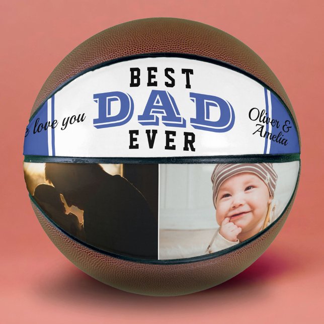 Blue Best Dad Ever Father Typography 2 Photo Basketball (Creator Uploaded)