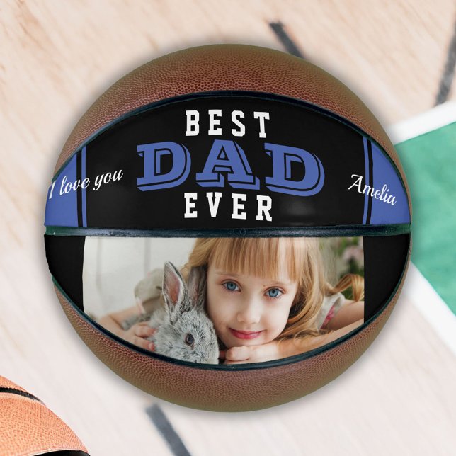 Blue Best Dad Ever Father Typography Photo Basketball (Creator Uploaded)