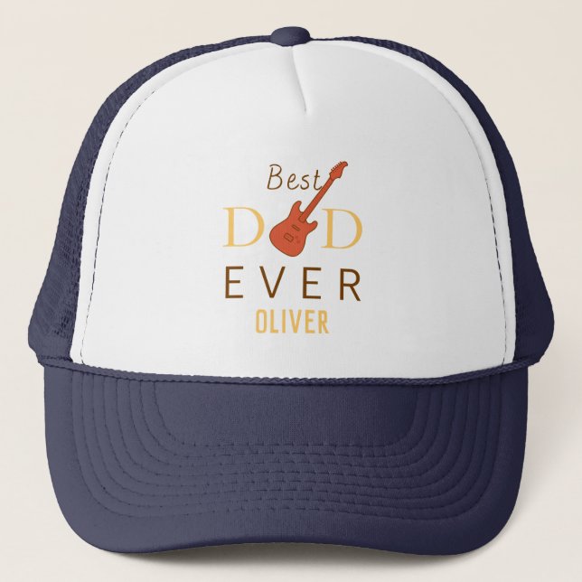 Blue Best Dad Ever Modern Fathers Day Baseball Trucker Hat (Front)
