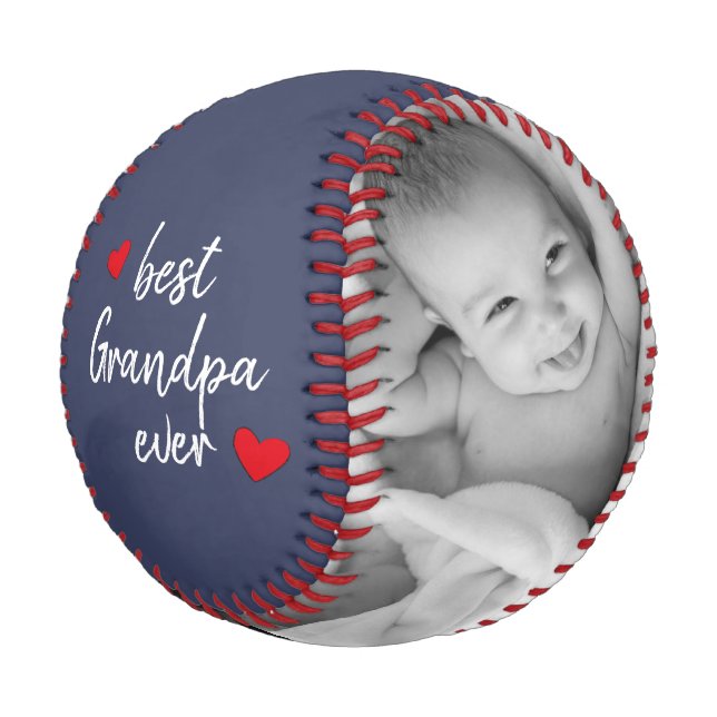 Blue Best Grandpa Ever 2 Photo  Custom  Baseball (Angled)