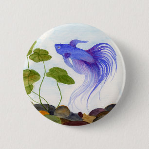 Blue Betta Fish 6 Cm Round Badge
