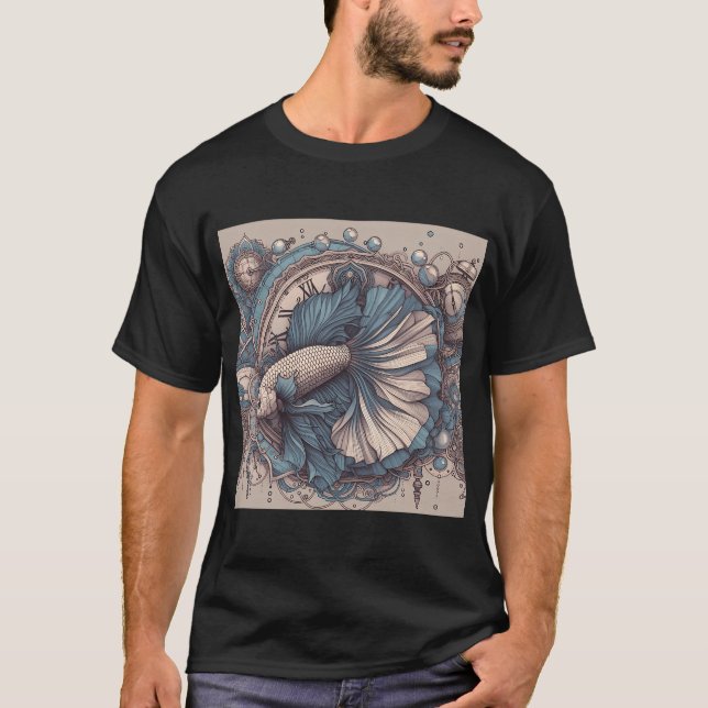 Blue Betta Fish Baroque Style Fighting Fish T-Shirt (Front)
