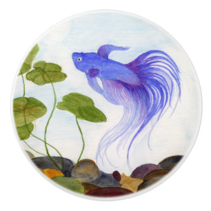 Blue Betta Fish Ceramic Knob