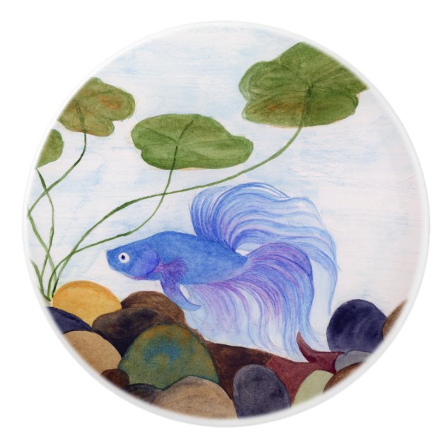 Blue Betta Fish Ceramic Knob (Front)