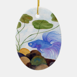 Blue Betta Fish Ceramic Tree Decoration