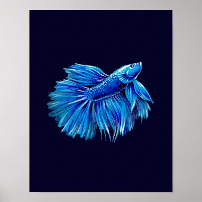 Blue Betta Fish on Navy |Aquarium Lover Poster (Front)