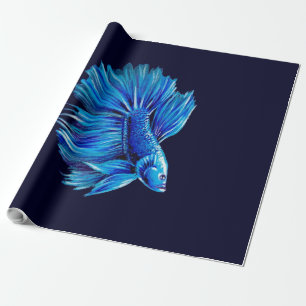 Blue Betta Fish on Navy Aquarium Lover Wrapping Paper