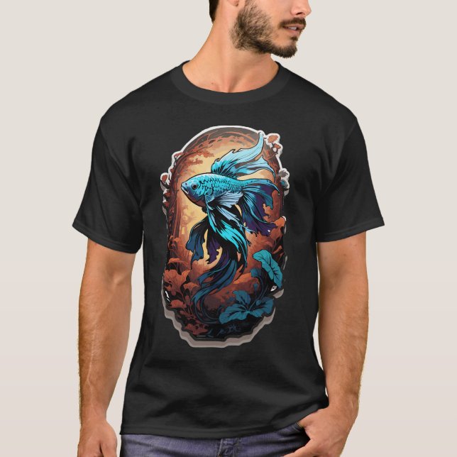 Blue Betta Fish Portrait T-Shirt (Front)
