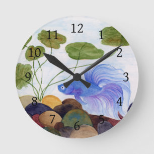 Blue Betta Fish Round Clock