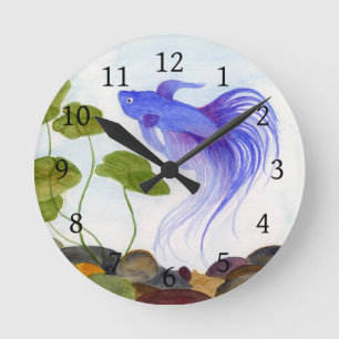 Blue Betta Fish Round Clock