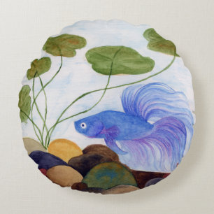 Blue Betta Fish Round Cushion