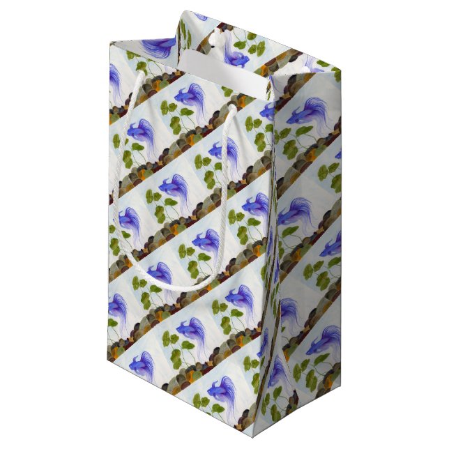 Blue Betta Fish Small Gift Bag (Front Angled)