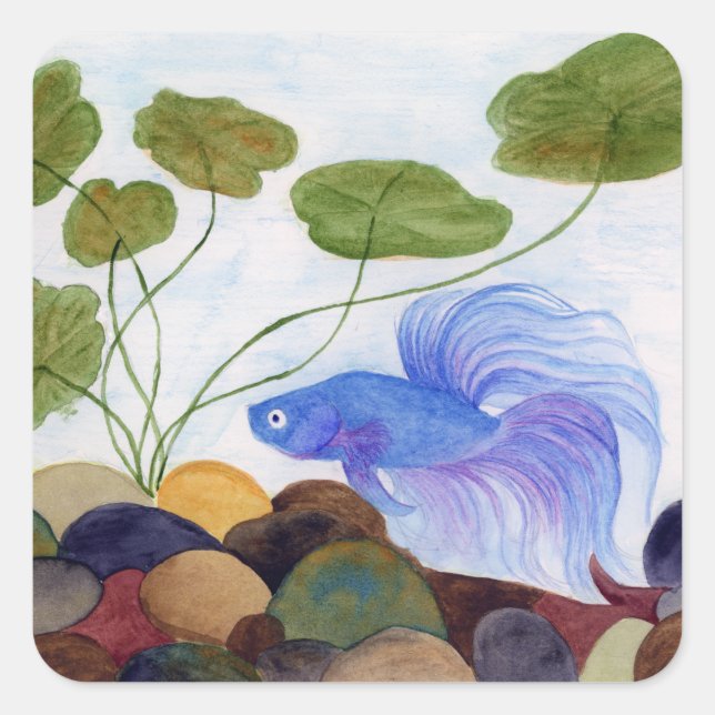 Blue Betta Fish Square Sticker (Front)