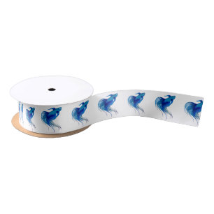 Blue Betta Fish Watercolor Satin Ribbon