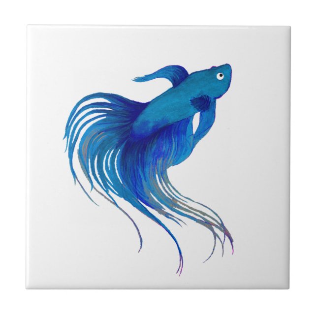 Blue Betta Watercolor Tile (Front)