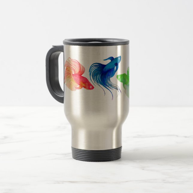 Blue Betta Watercolor Travel Mug (Front Left)
