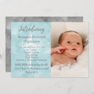 Blue Bible Verse Cross Baby Boy Photo Birth Announcement