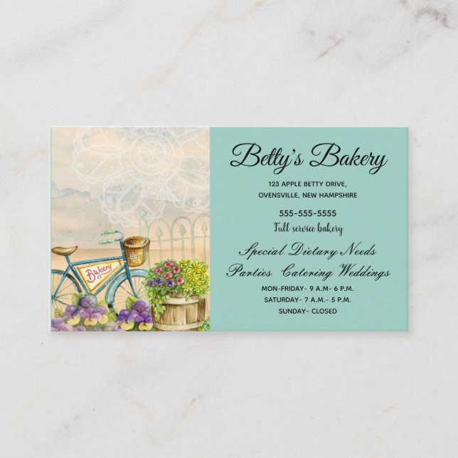 Blue Bicycle Bakery Sign Business Card (Front)