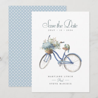 Blue Bicycle Bohemian Floral Watercolor Wedding Save The Date