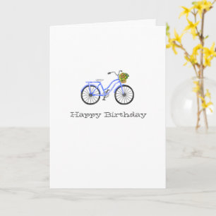 Blue Bicycle HAPPY BIRTHDAY NAME Flower Basket Fun Card