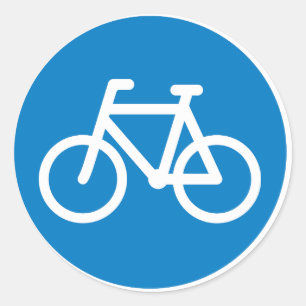 Blue Bicycle Lane Sign Cycling Road Symbol Classic Round Sticker