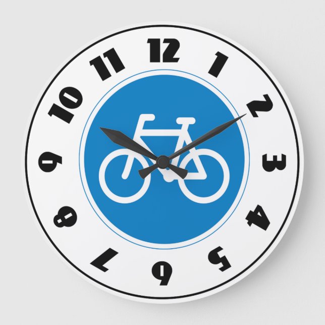 Blue Bicycle Lane Sign Cycling Road Symbol Large Clock (Front)