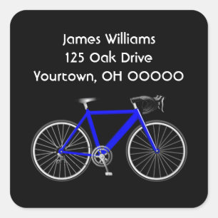 Blue Bicycle On Black Square Sticker