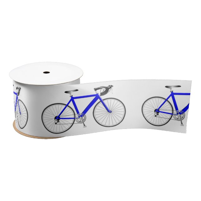 Blue Bicycle on White  Satin Ribbon (Spool)