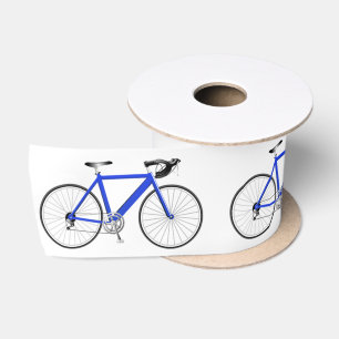 Blue Bicycle on White Satin Ribbon