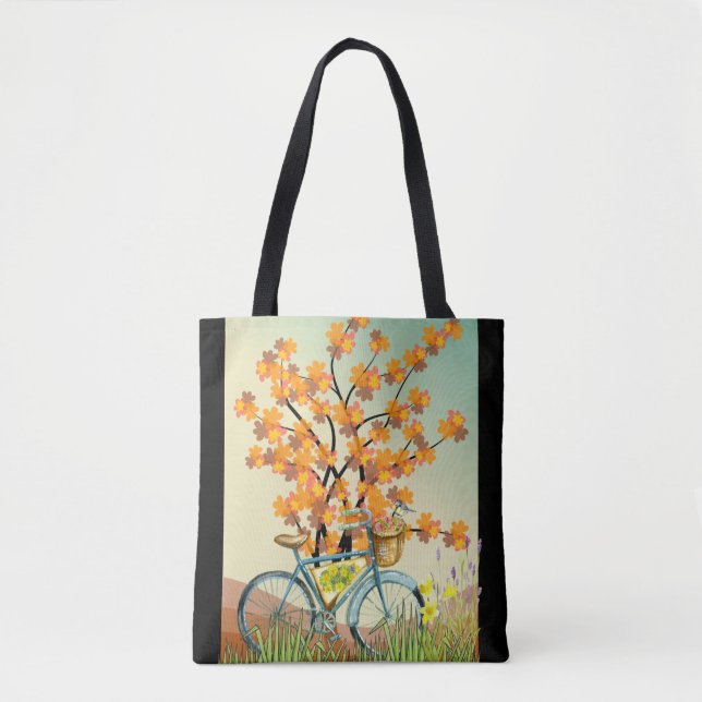 Blue Bicycle Orange Tree Tote Bag (Front)