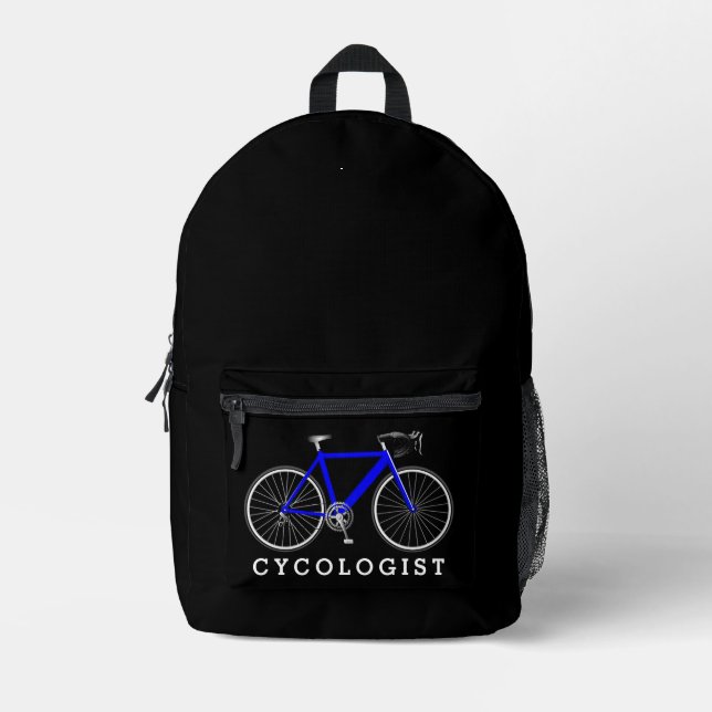Blue Bicycle With Cycologist Text Printed Backpack (Front)