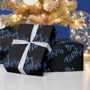 Blue Big Brother sibling Typography Wrapping Paper