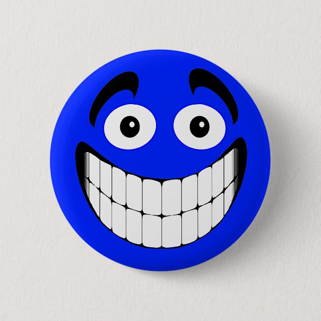 Blue Big Grin Face 6 Cm Round Badge (Front)