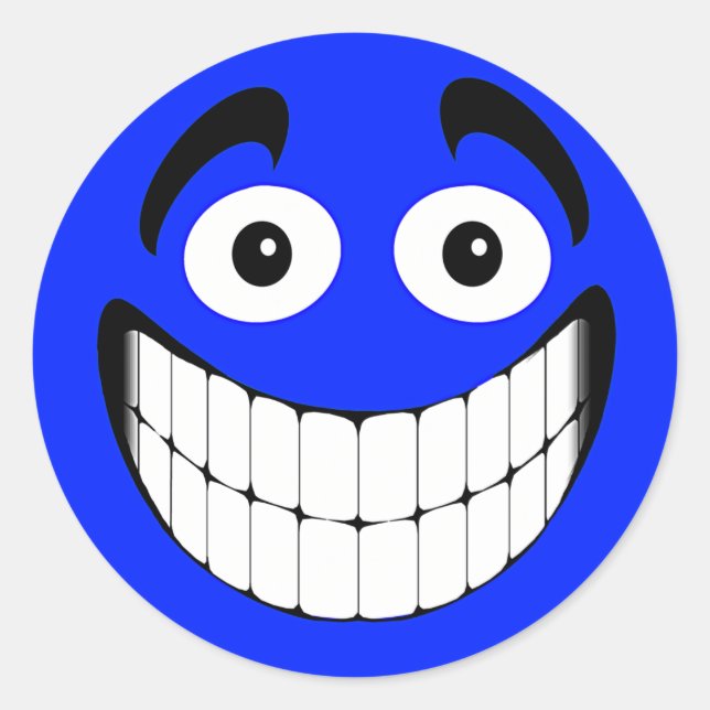 Blue Big Grin Face Classic Round Sticker (Front)
