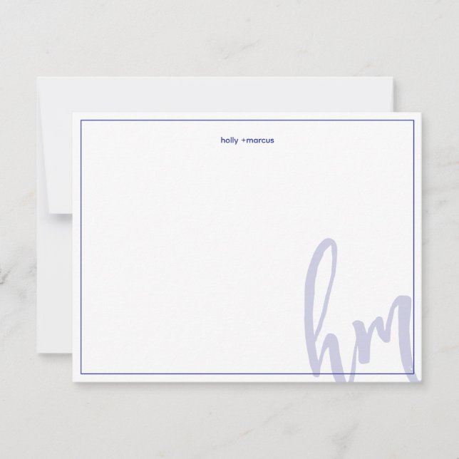 Blue Big Monogram Couple Initials Wedding Simple Card (Front)