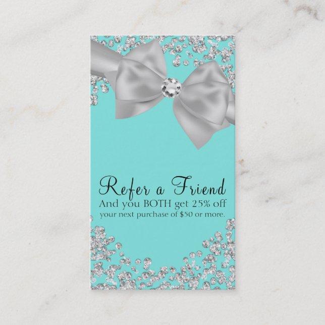 Blue Big White Bow Diamonds Refer a Friend Referral Card (Front)