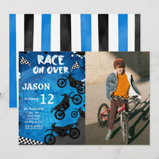Blue Bike Birthday Photo Invitation 